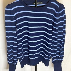 Lauren Ralph Lauren Striped Crew Neck Sweater in Navy and Light Blue